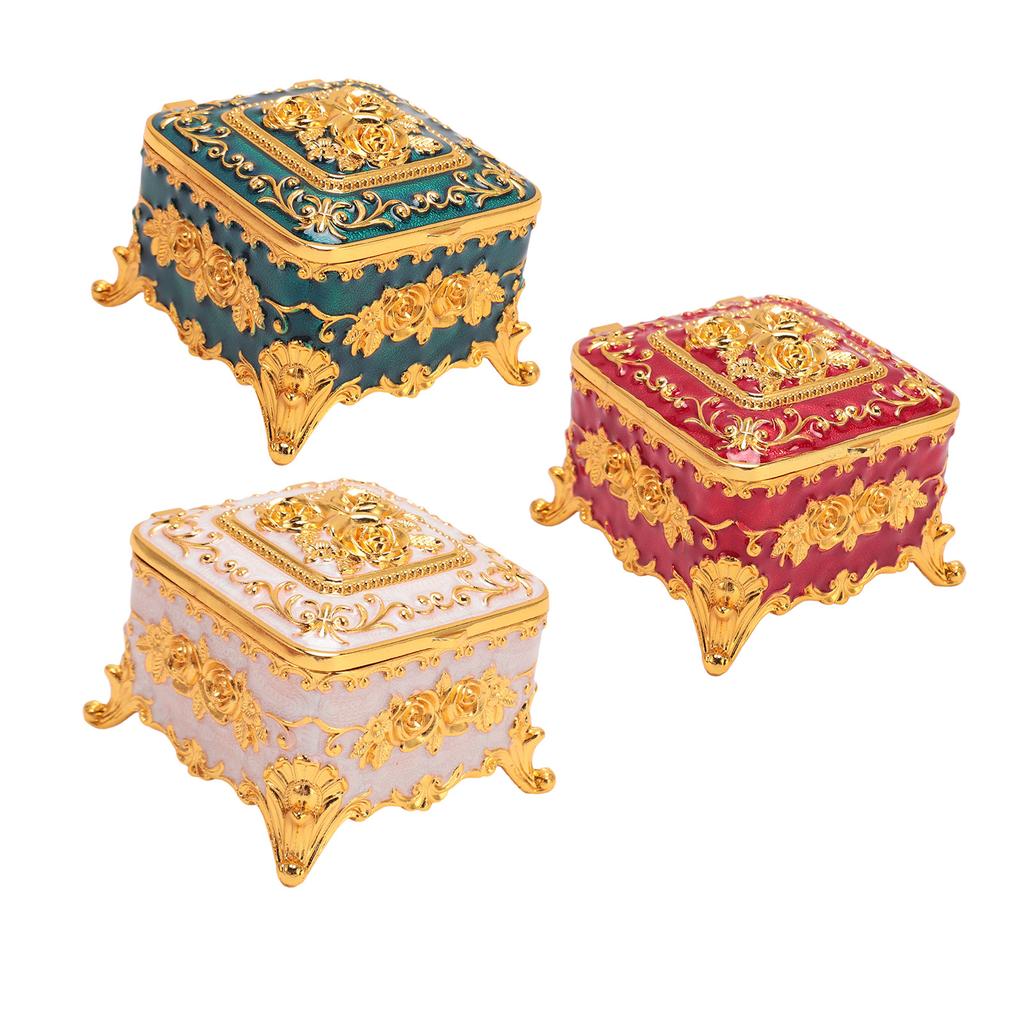 Pudełko na biżuterię w stylu europejskim, vintage, metalowe, kwadratowe, dekoracyjne, na drobiazgi, do przechowywania kolczyków