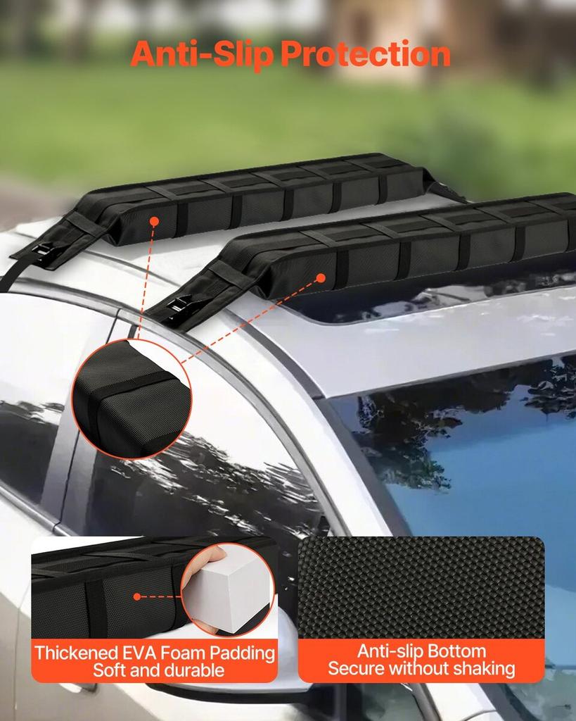 Soft Roof Rack Pads 33in 176lbs Load Capacity for Kayak Canoe Surfboard Luggage