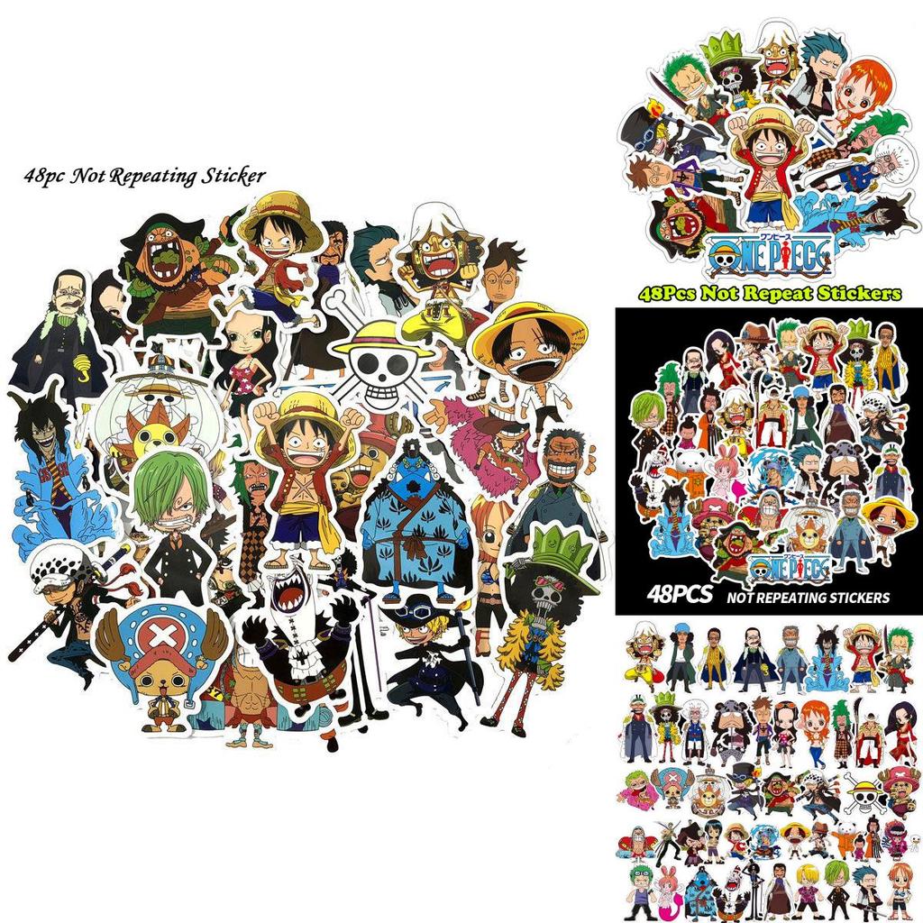 48pcs One Piece Anime Cartoon Stickers Collection For Laptops And Luggage Waterproof Pvc
