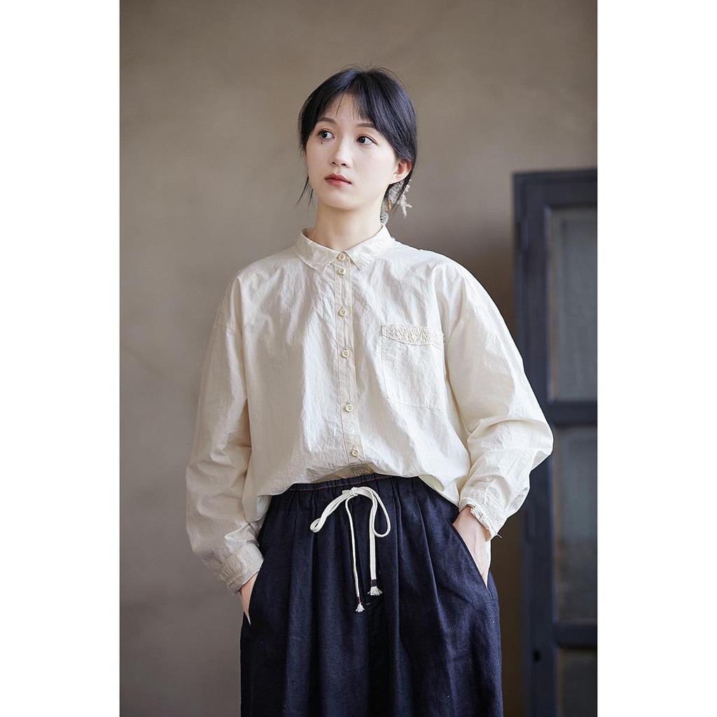 Autumn Retro Women's Heavyweight Rice Cake Cotton Blouse