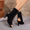 Fish-mouthed Large-sized Spring and Autumn Slim High Heels and Elegant Cross-lace-up Cool Boots