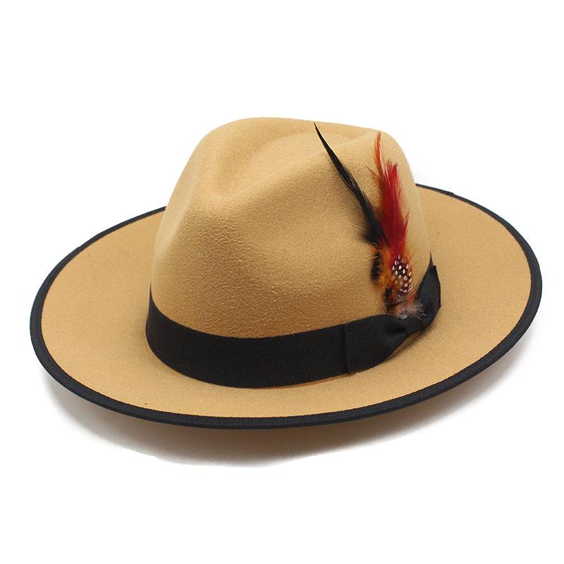 Wind Wool Monochrome Jazz Bump Top Hat Plain Weave Feather Big Brim Top Hat Color Matching Hat