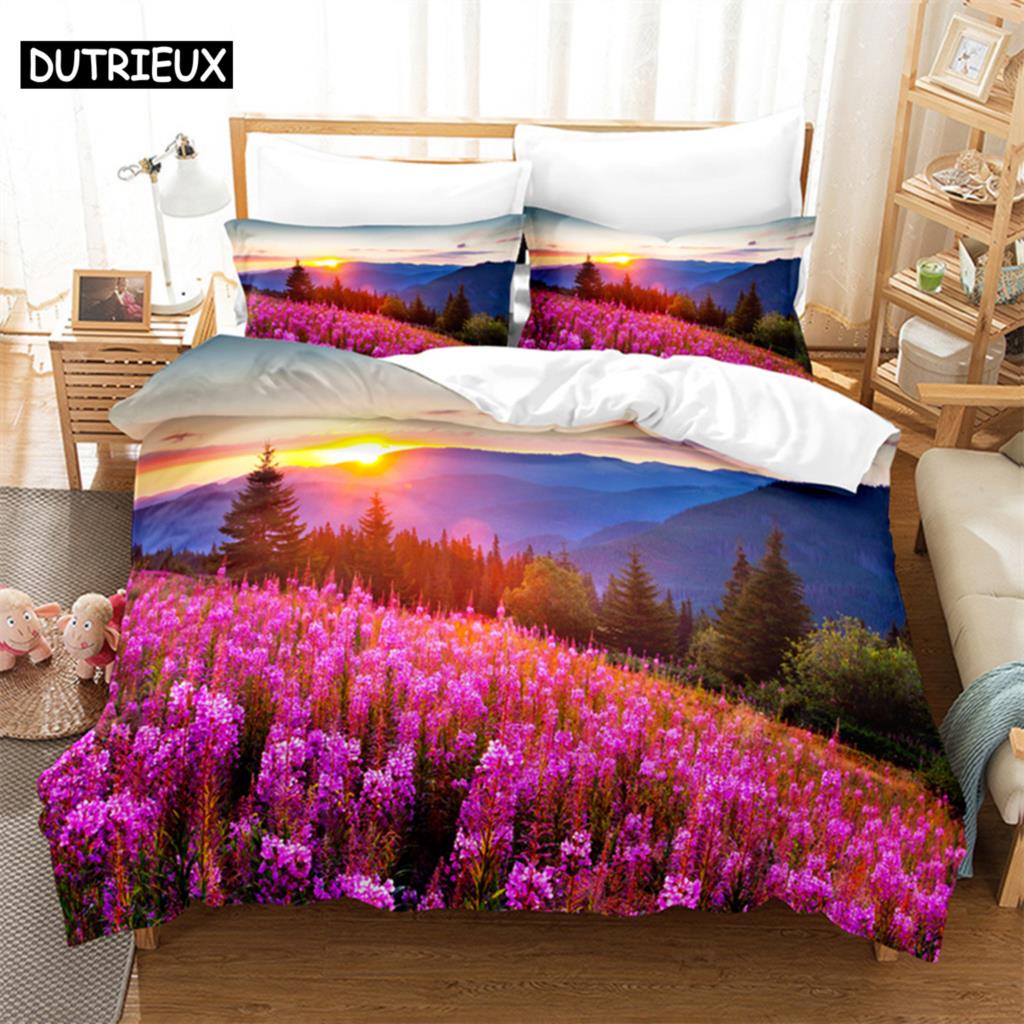 Purple Flower Duvet Cover Set Double Bed 200x200 Thin Floral Bedding Set 3PCS 2PCS with Pillowcase Single Quilt Cover 220x240