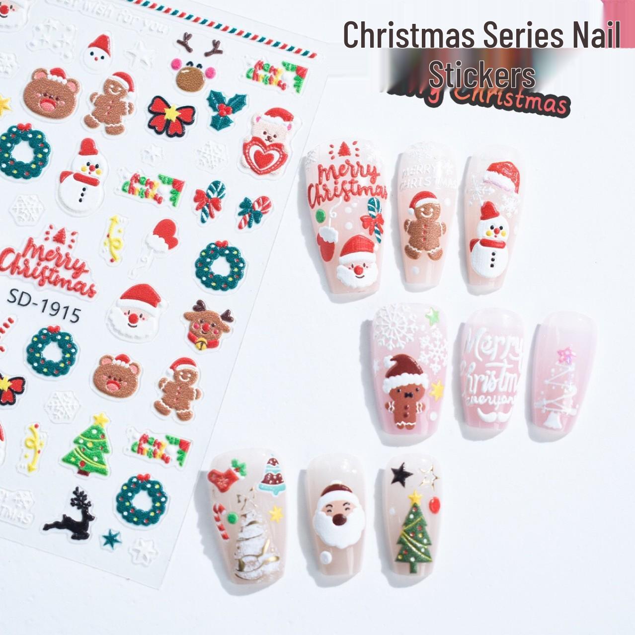 

2024 Рождественские наклейки для ногтей Pinduoduo: Мультяшный Дед Мороз и Снежинка Клейкий Декор Christmas Series 1915 - 1 sheet
