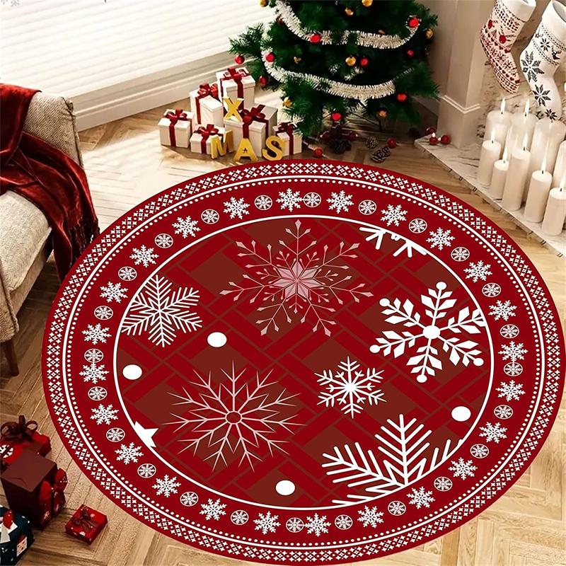 1pc Christmas Round Rugs: Festive Snowflake, Deer, and Patterned Decor for Home ,Christmas round carpet decoration.. 60cm