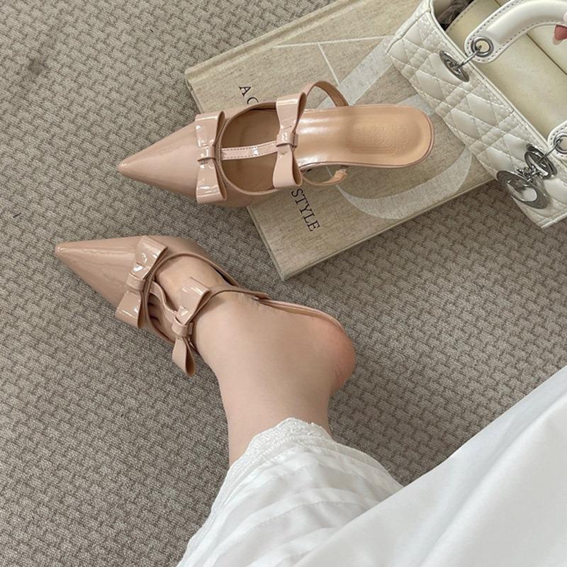 

Baotou sandals women s autumn new pointed head sexy bow design sense good cross buckle strap thin heel low heel sandals 39 розовый