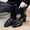 Leather Version~ Korean Version High Heel Square Head Thin Boots Short Boots Women's Thick Heel Retro Martin Boots British Style Short Single Boots