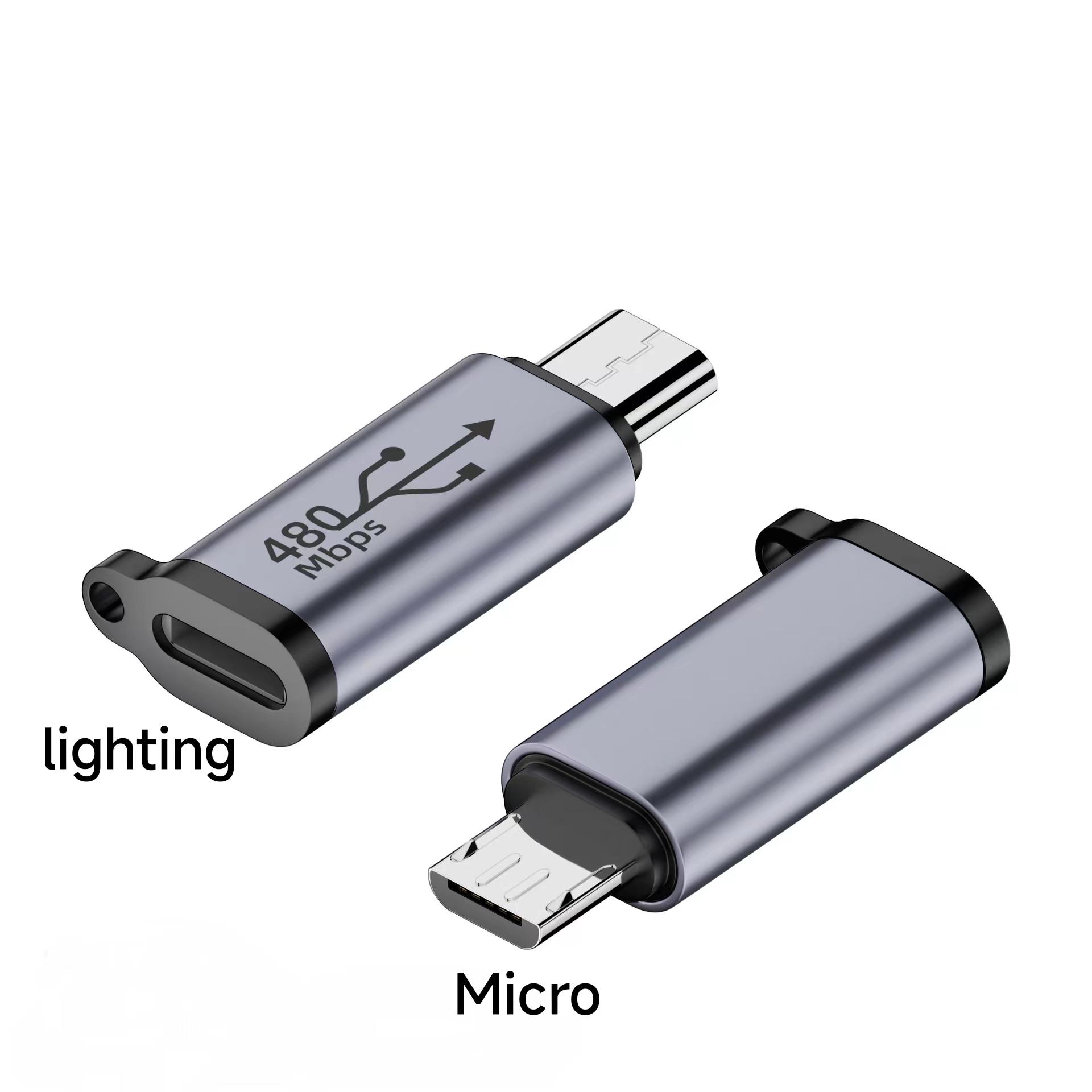 

Адаптер заряджання передачі даних Android Phone Switch To Type-C Lighting сумісний для Cellphone Adapter USB C Micro USB Plugs Transfer Converte micro male to lighting сірий