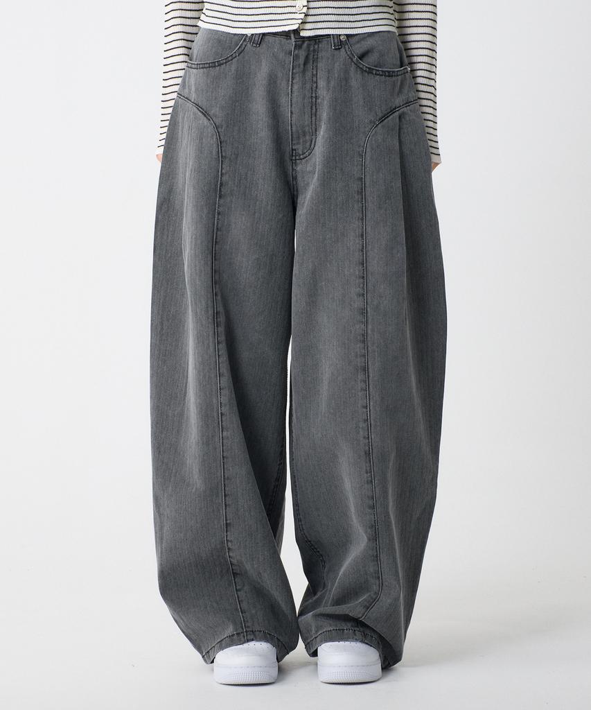 UNKNOWN PLANET Side Cut Tuck Pleat Wide Pigment Cotton Pants Gray