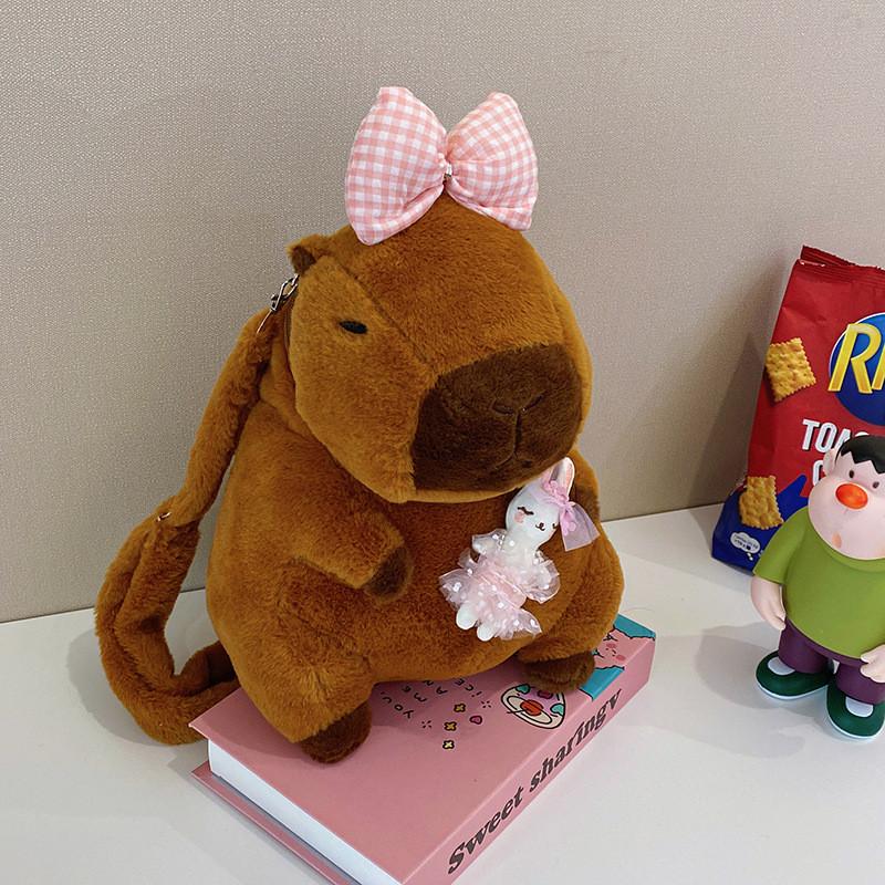 Yellow Rabbit Capybara Flower Burger Plush Backpack Animal Gift Doll Bag