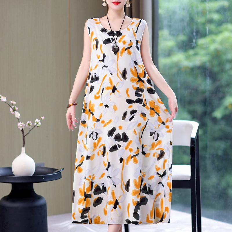 Abito lungo da donna taglie forti Abito estivo casual elegante senza maniche con stampa vintage per donna