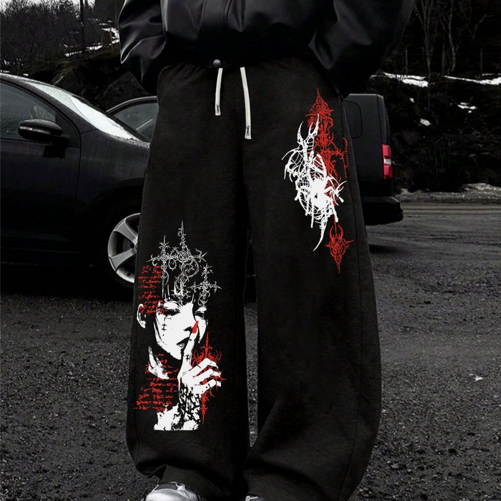 Herren Locker geschnittene Jogginghose Geeignet für Fitnessstudio, Freizeit & Lässige Kleidung - Weiter Hosenbund, Lockerer Schnitt Für, Vom Fitnessstudio zur Streetwear S black