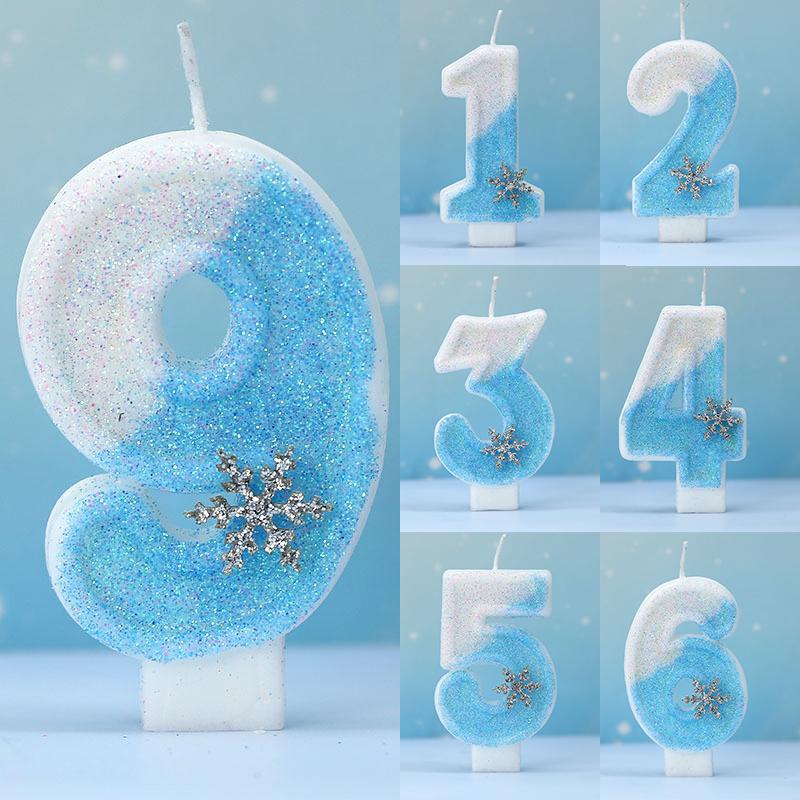 Snowflake Decor Number Candles Birthday Number Candles 0-9 Digital Cake Topper Birthday Christmas Party Decor Baby Shower