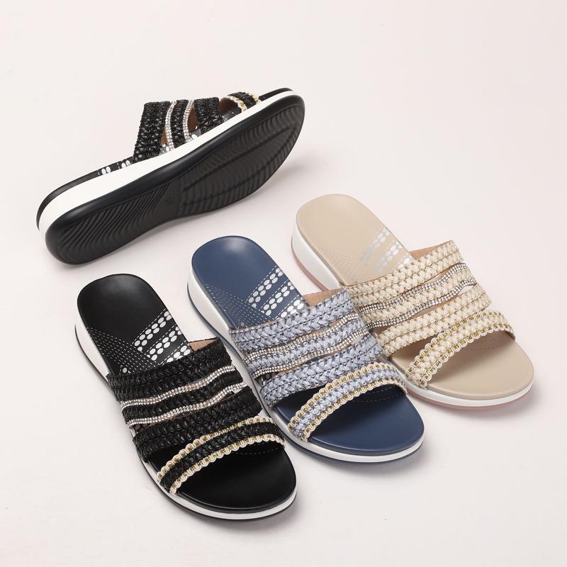Wedge slippers women wear South East Asia new fashion rhinestone bohemian thick bottom beach sandals