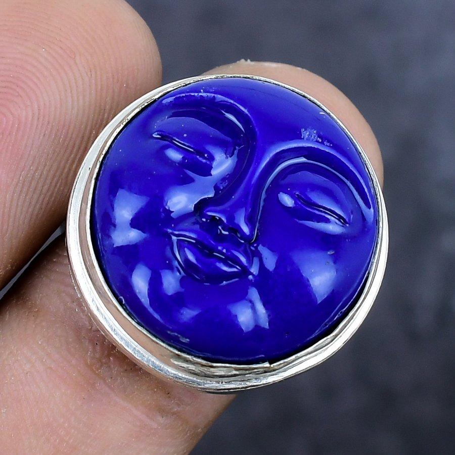 Cameo Moonface Gemstone Handmade 925 Sterling Silver Jewelry Ring Size 8.5 E9L46