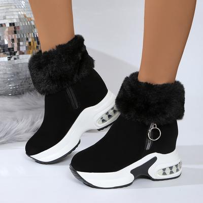 Mode Damenstiefel Neue Warme Plüsch Slipper Wildleder Schneestiefel Damen Winter Reißverschluss Modeschuhe Damen Bequeme Plateau Mid-Calf Stiefel