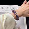 Handmade Natural Purple Amethyst Lepidolite Beaded Bracelet Women 14mm Round Elegant Boho Chic Style