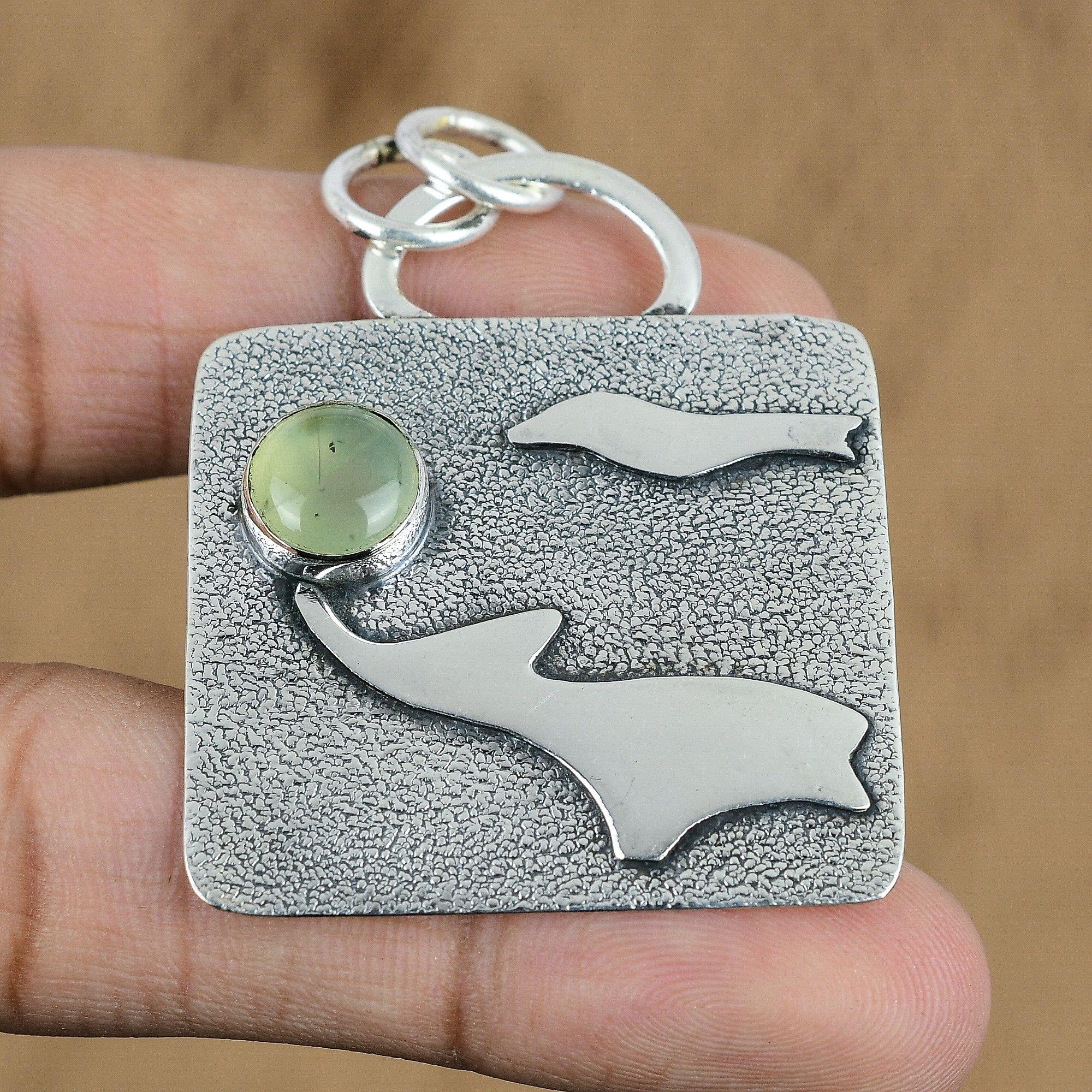 

Anniversary Gift For Her Natural Prehnite Gemstone Pendant 925 Sterling Silver