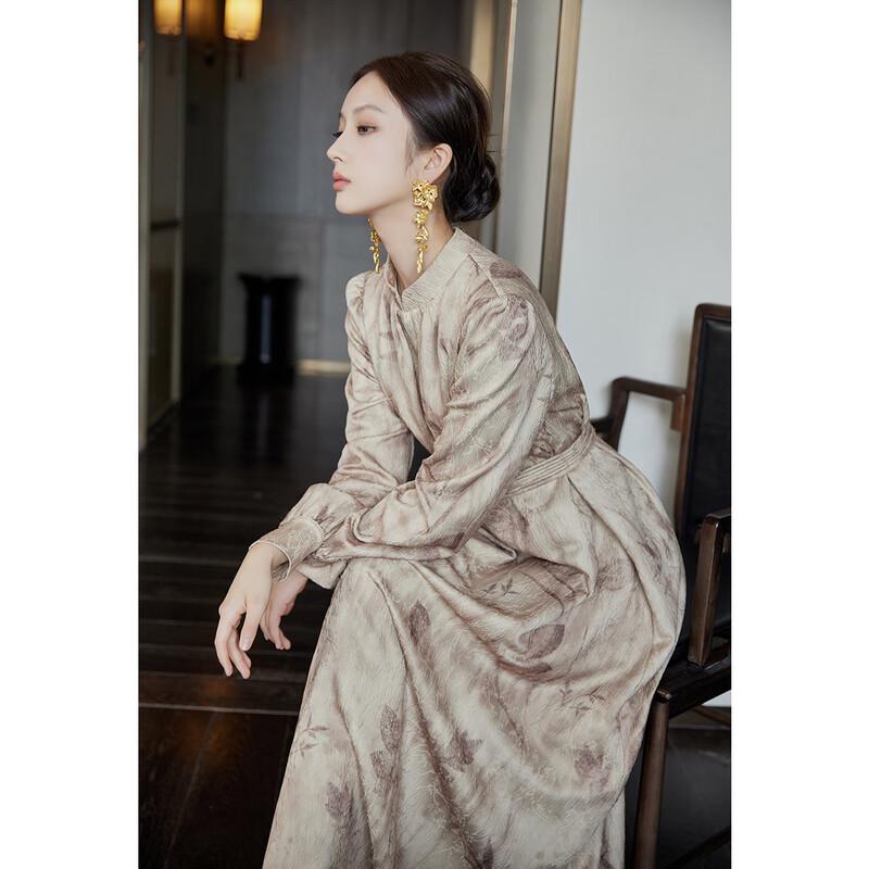 

JK&JS Elegant Jacquard New Chinese Style A-Line Long Dress S