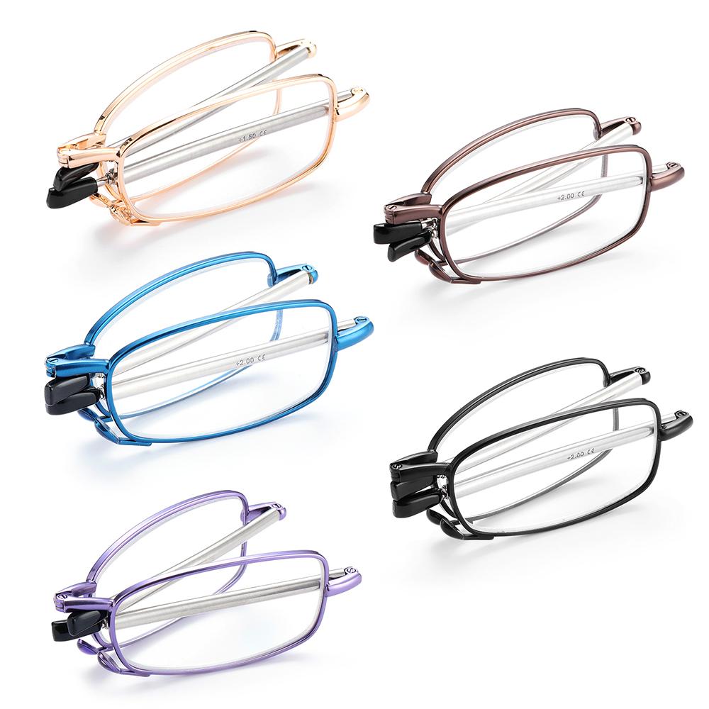 Premium Folding Reading Glasses for Men Ladies Portable Telescopic Legs Rotation Presbyopia Eyeglasses with Glasses Case Strength+1.0~4.0