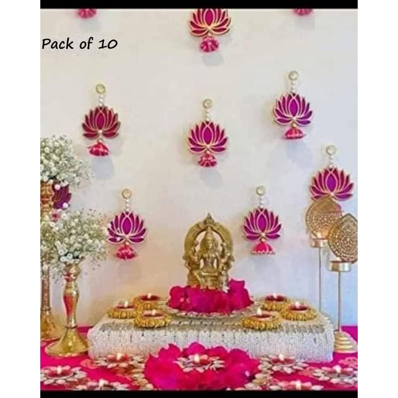 

Бархатный декор для стен ручной работы Лотос (10 шт.- Розовый) Подвеска в стиле джумки для декора дома, декора Дивали, свадьбы и всех фестивалей