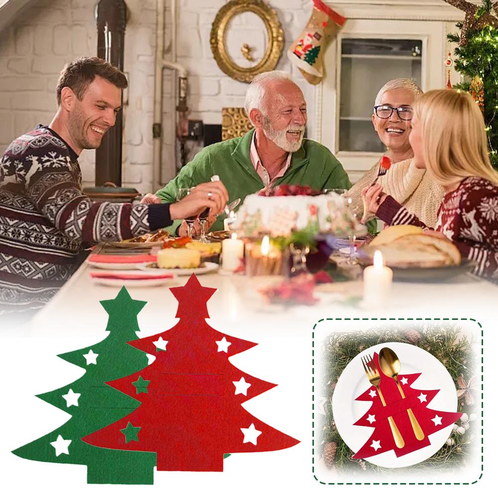 Christmas Cutlery Mat Creative Christmas Tree Design Soft Thick Felt Fordurable 12 Pieces For Home Restaurant Outdoor