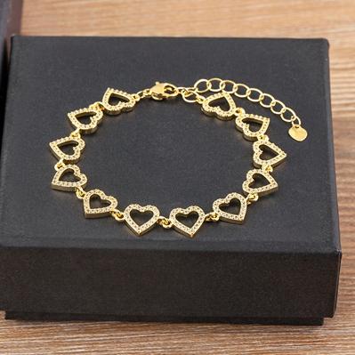 

Nidin New Arrival Vintage Love Heart Zircon Gold Plated Charm Bracelet Women Party Anniversary Jewelry Link Bangle Adjustable білий