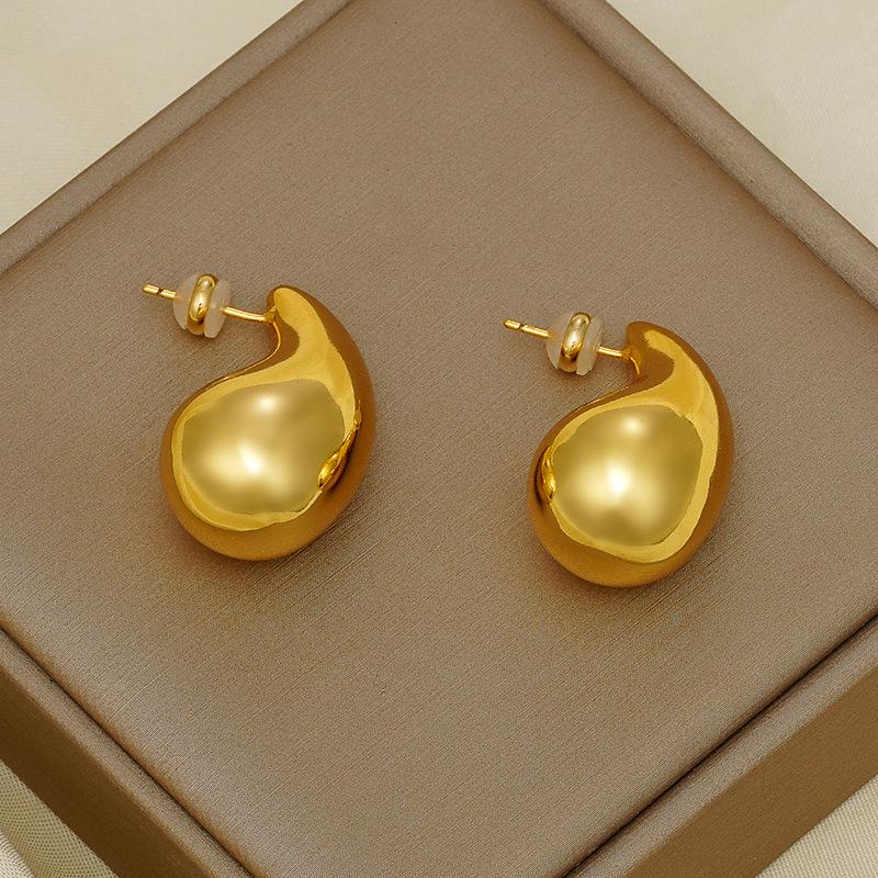 Water Drop Hoop Earrings: Copper, Korean Style, Fashionable Internet Celebrity Circle with High-End Feel