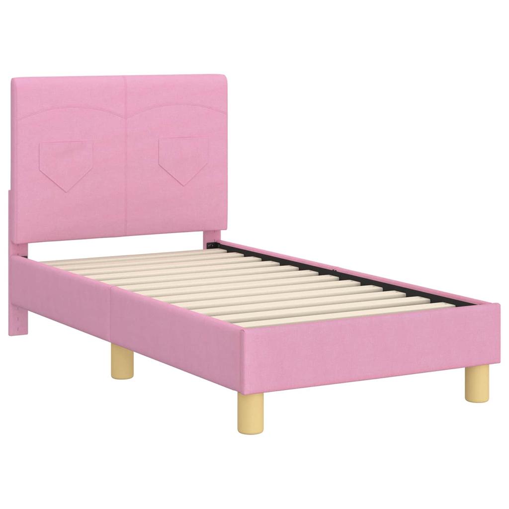 Kids Bed Frame with Headboard Pink 70 X 140 Cm Fabric