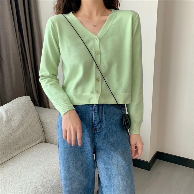 Sweater Knitted Cardigan Button Jacket Autumn Winter V-neck Long Sleeve Casual Short Tops For Women Sweater Grey White