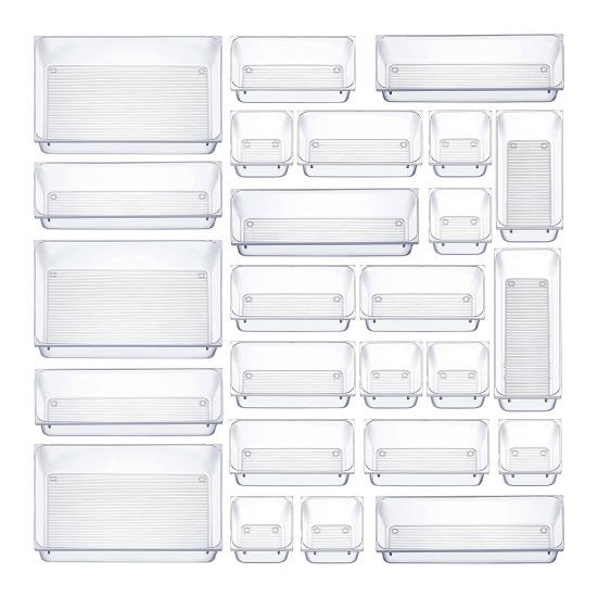 

25 шт., пластиковые ящики для хранения ящиков, прозрачные органайзеры для ящиков, большая вместимость, нескользящие универсальные перегородки для ящиков, набор ящиков для хранения 25 pcs