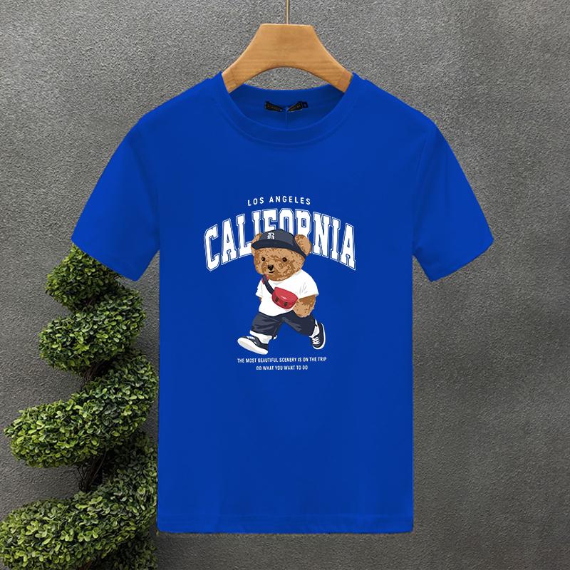 Walking Bear Print T-Shirt - Soft Breathable Short Sleeve Crew Neck Casual Top for Summer & Spring - men's Relaxed