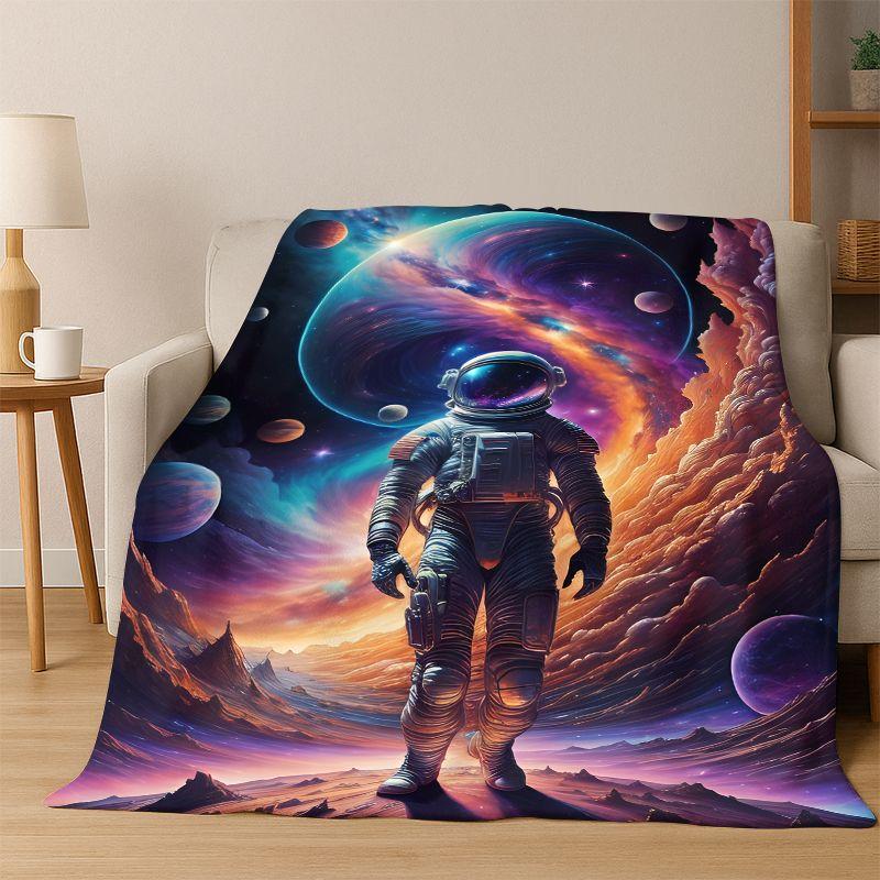 Cartoon Astronaut Universe Spaceman Outer Space Flannel Blanket Soft Warm Throw Blanket for Bedroom Living Room Bed Travel kids