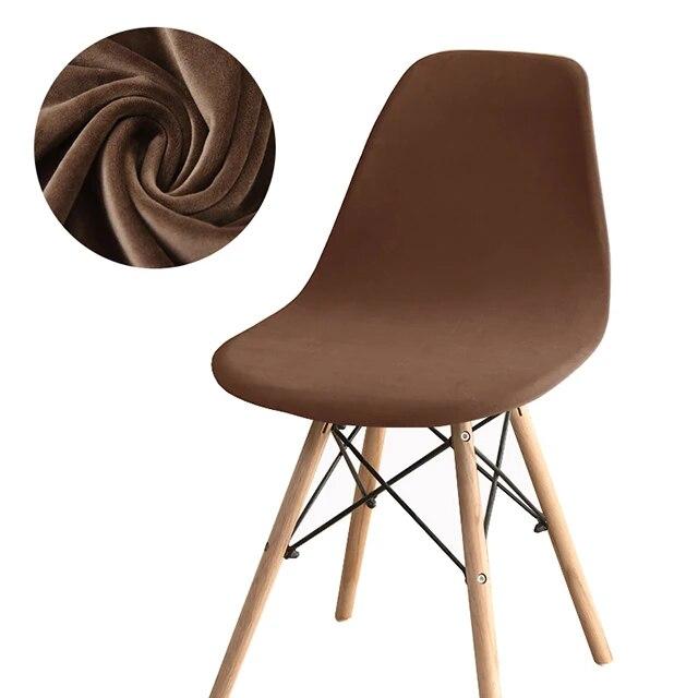 Solid Color Velvet Shell Chair Cover Washable Removable Back Chair Covers Stretch Dining Seat Cover for Hotel Home Dining Room