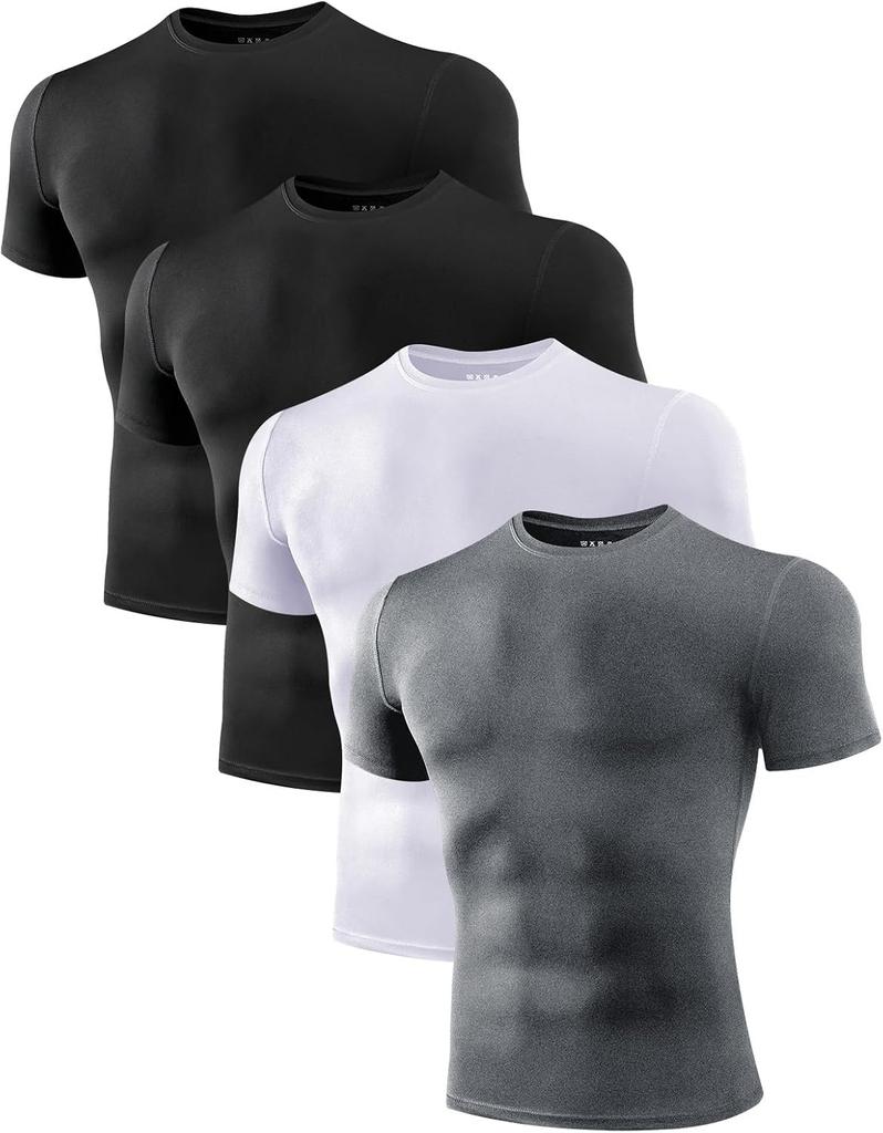 Herren Kompressionsshirts 4er-Pack, Workout Gym Shirt Kurzarm
