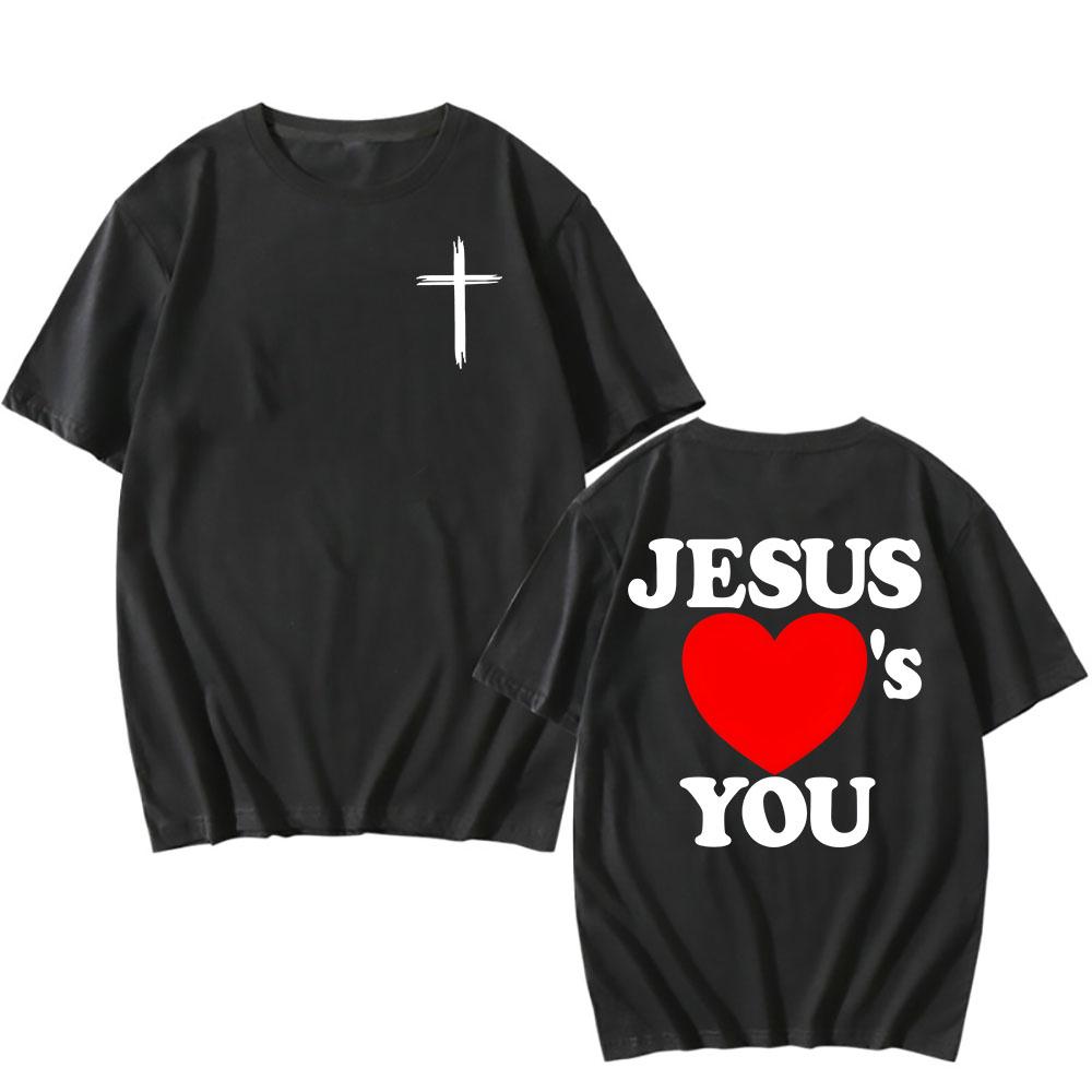 Christian Bible Verse 2025 New Tshirts Jesus Loves You T-shirt Round Neck Summer Cotton T Shirt Men Women Clothing Tee