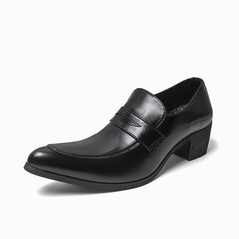 Herren Spitz zulaufende Leder High Heel Loafer, Große Größen, Britischer Stil für Formelle & Lässige Kleidung
