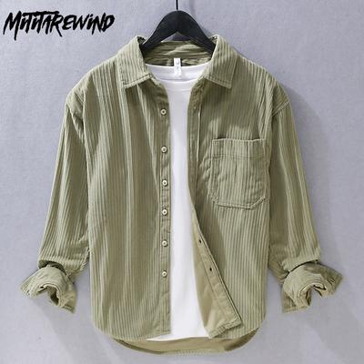 Autumn and Winter Shirts for Men Japanese Style Men Clothing Solid Color Long Sleeve Corduroy Shirt Daily Casual Top Simple