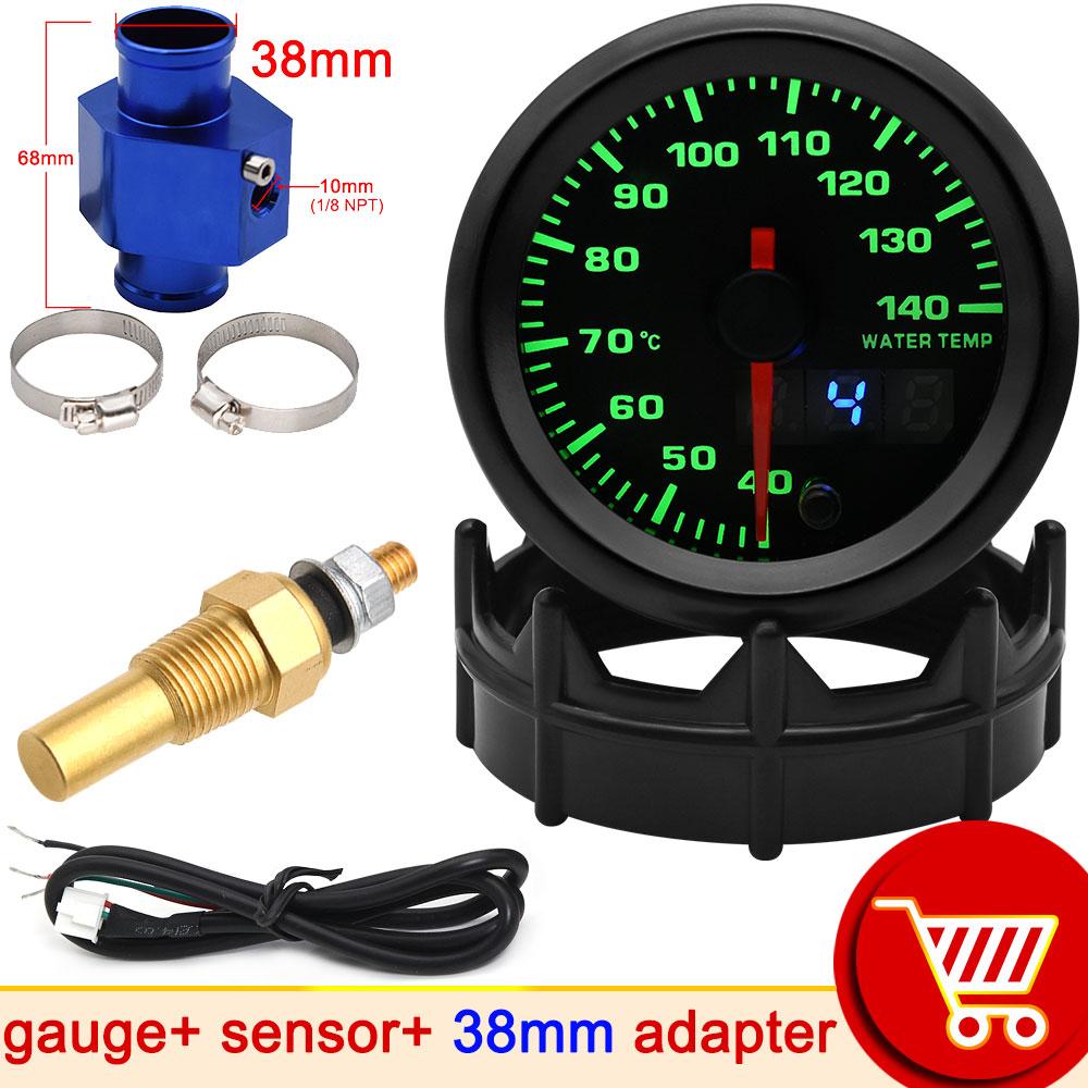 AD 52mm Car Water Temperature Gauge 40-140 Celsius 7 Colors Backlight Water Temp Joint Pipe Sensor Adapter Water Unit Sender