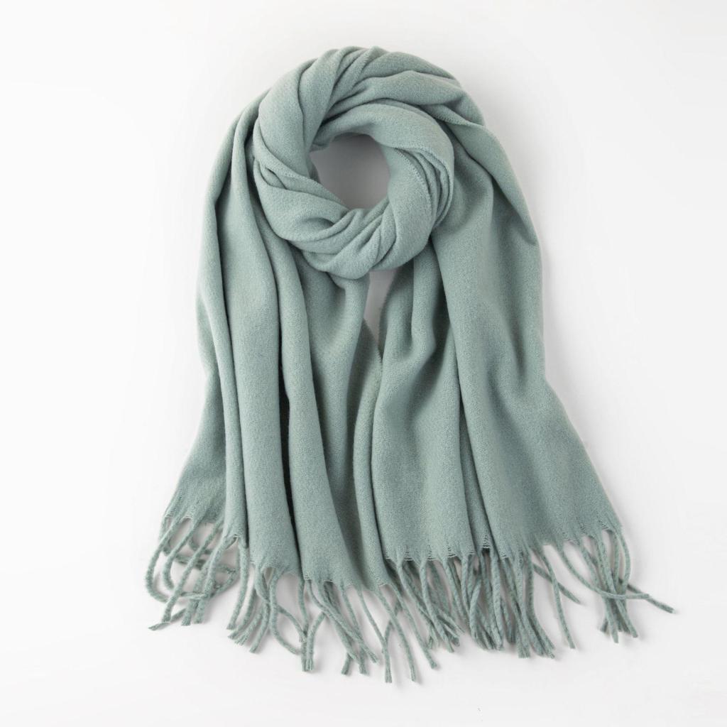 Korean-Style Faux Cashmere Shawl, Solid Color, Versatile Tassel Scarf for Women