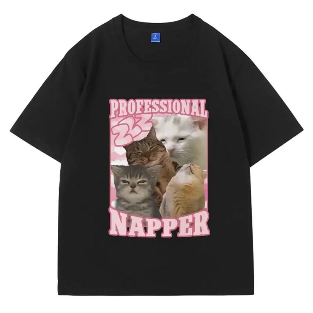 Professional Napper Funny Cat Meme T-shir Men Women Casual Oversized Tshirt Vintage Fashion Aesthetic T Shirts Streetwear
