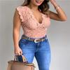 Women Tops Summer Sexy Lace Hollow Out Top Casual Solid Color Ladies T-shirt