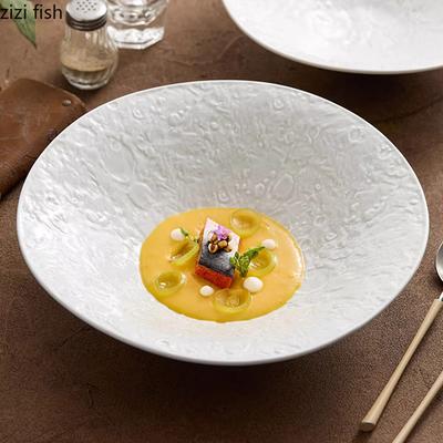 Mondstrukturierte Keramik Kleine Schale mit Füßen Salatschüssel Spaghetti-Schüssel Dessertschalen Tiefe Schalen Restaurant Kreatives Geschirr
