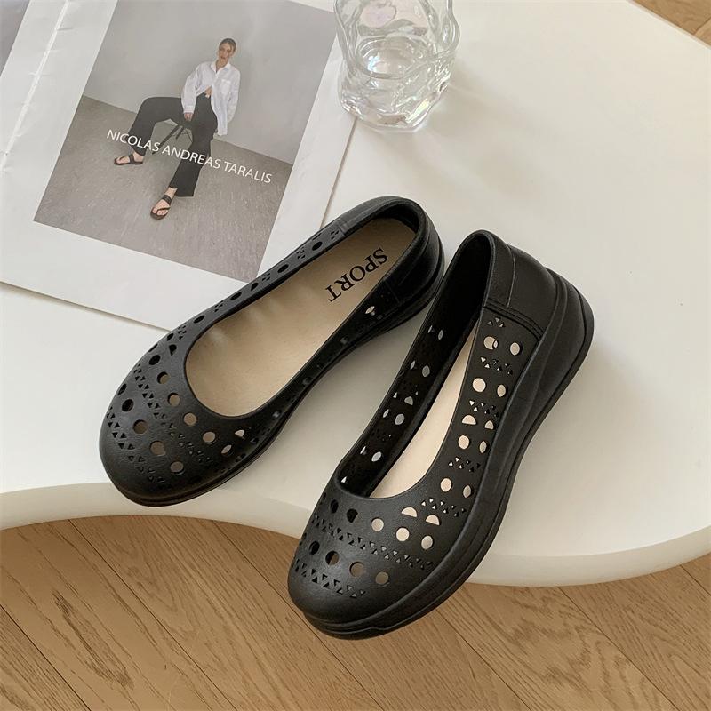 Letnie Nowe Wycinane Płaskie Buty Modne Codzienne Jednokolorowe Wsuwane Z Odkrytymi Palcami Płaskie Buty Dla Kobiet