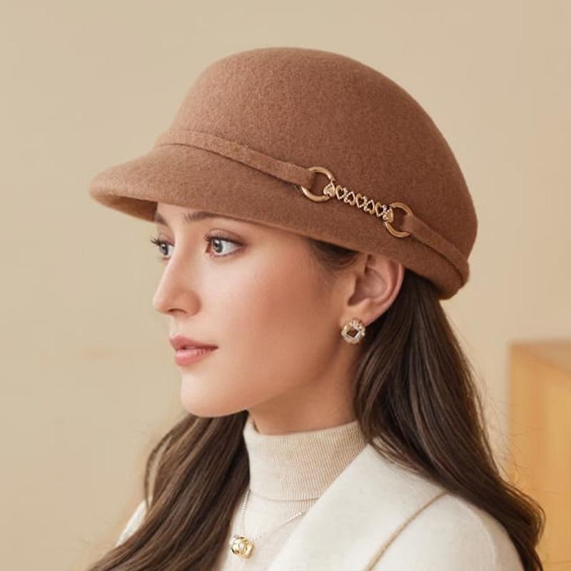 Vlněný baret Dámský podzimní a zimní retro cylindr klobouk módní kupolovitý vlněný jezdecký klobouk