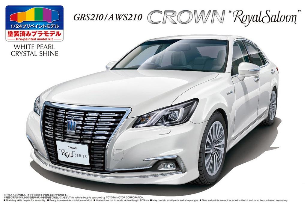 Aoshima Bunka Kyozai Scale Model Series SP Toyota Crown Royal Saloon G 2015 White Pearl Crystal Shine Plastic Model 1/24 Pre-Painted GRS210/AWS210