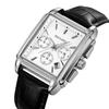 SKMEI Square Watch with Black Leather Stylish Luxury Silver Watch for Perfect for Gifts Men's Strap, Chronograph, Waterproof, Analog, Business/Casual,