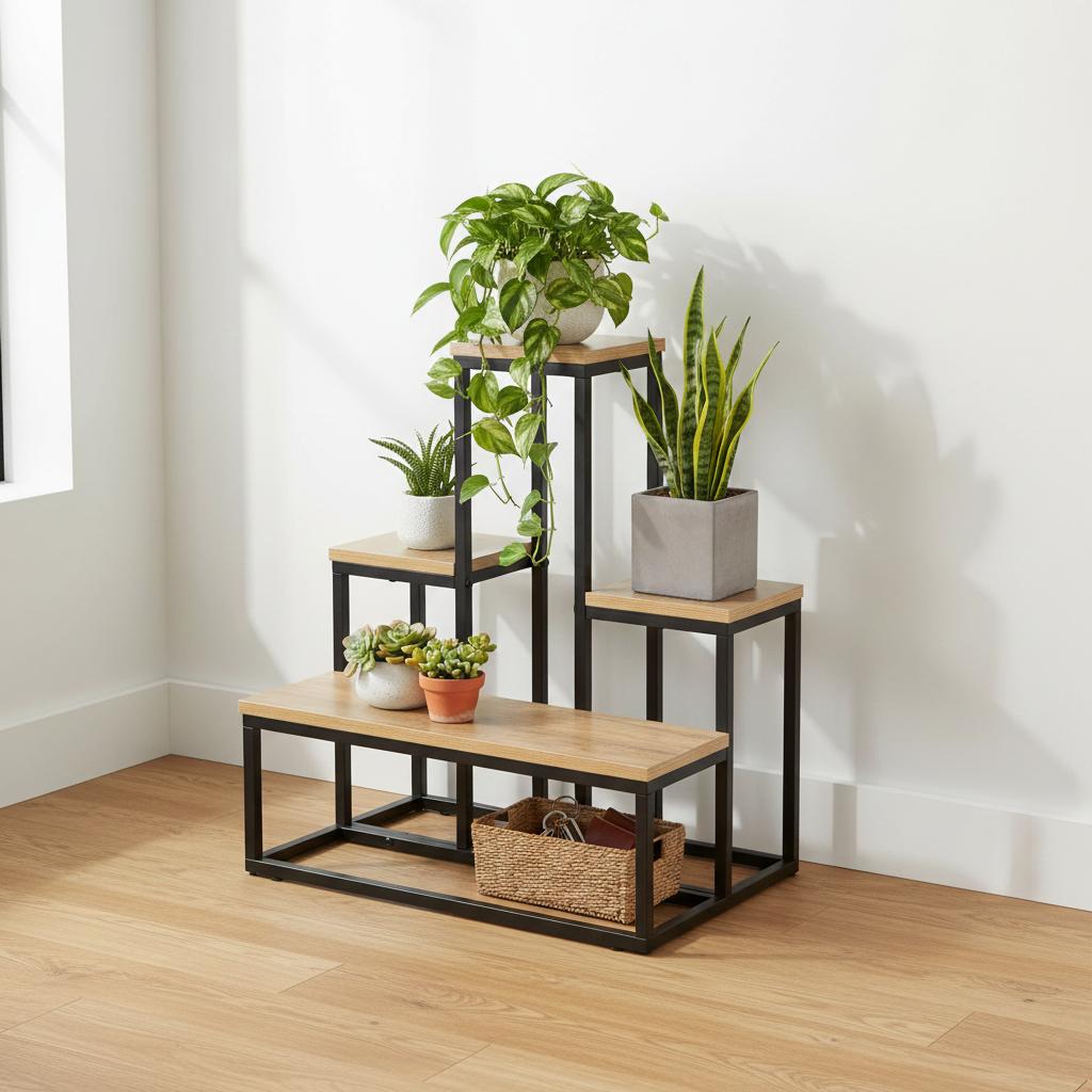 Metal Standing Flower Stand for Flowers, Plants, Pots, Industrial Shelf 68