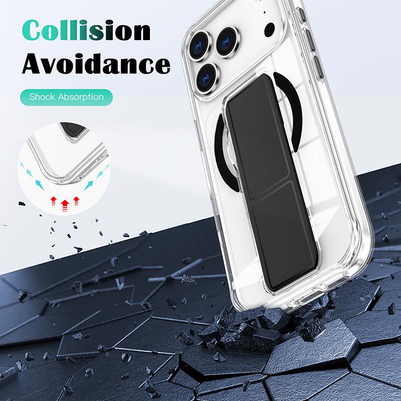 iPhone 17 Pro Max Case with Folding Stand, Crystal Wristband, Magnetic, Transparent, and Drop-Proof.