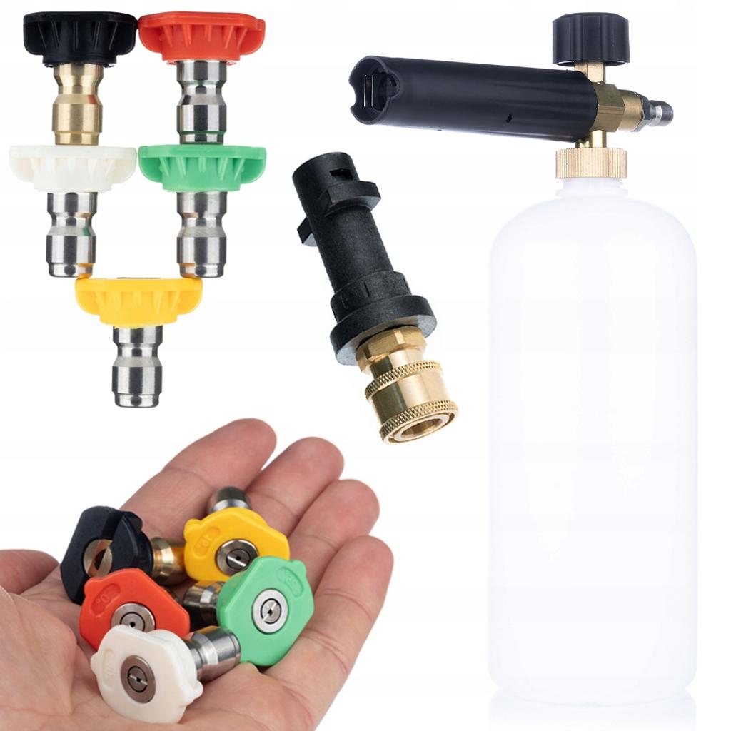 Rosfix Zestaw Do Myjki Kärcher K2–K7 – Adapter Bayonet 1/4"" + 5 Dysz + Pianownica 1L | Maksymalne Ciśnienie 200 BAR | Wysoka Kompatybilność